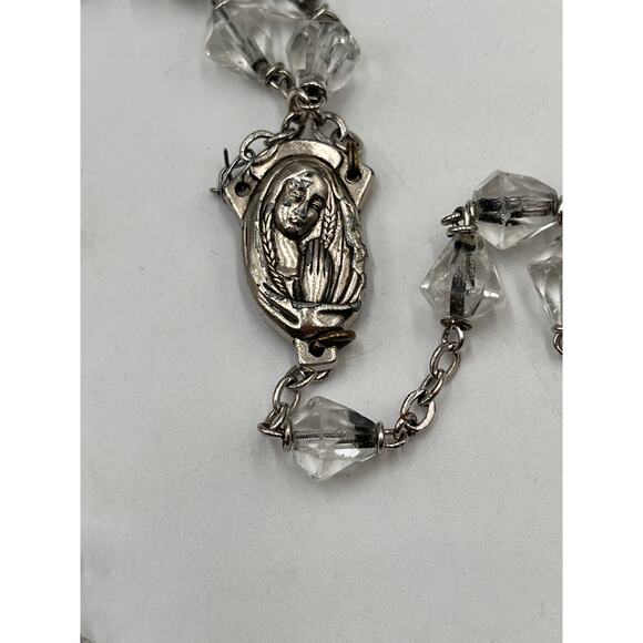 Vintage Catholic Glass Cut Crystal Rosary Virgin Mary Two Tone Crucifix Italy - Picture 4 of 7